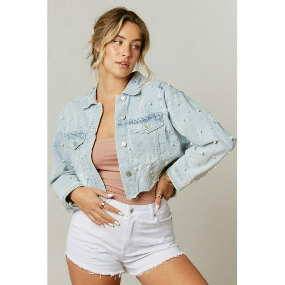 One in a Million Denim and Pearls Jacket - Picture 2 of 10